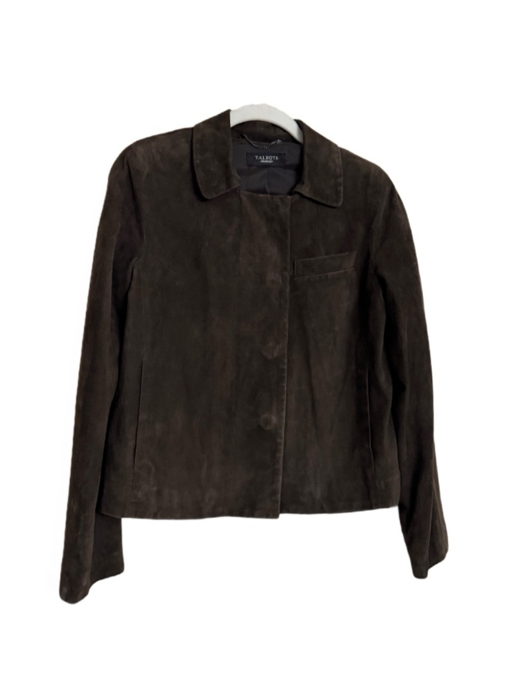 Talbots Jacket Women Size M/8 Dark Olive Green Lined Blazer Jacket Suede Leather